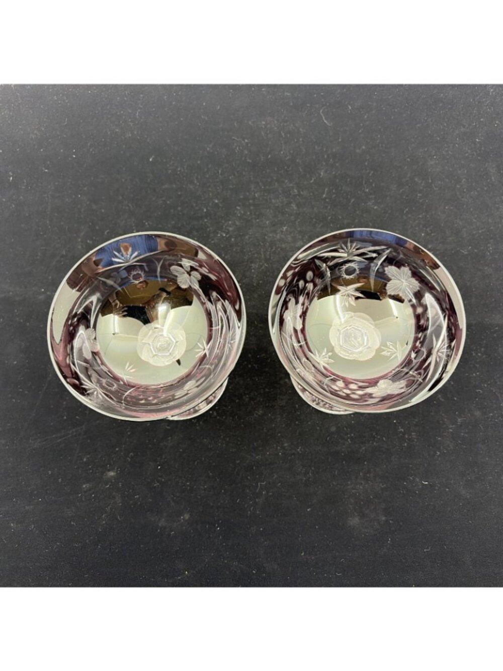 Vintage Ajka Marsala Amethyst Cut to Clear Sherbet Champagne Coupe Set of 2 4.75 - Picture 5 of 8